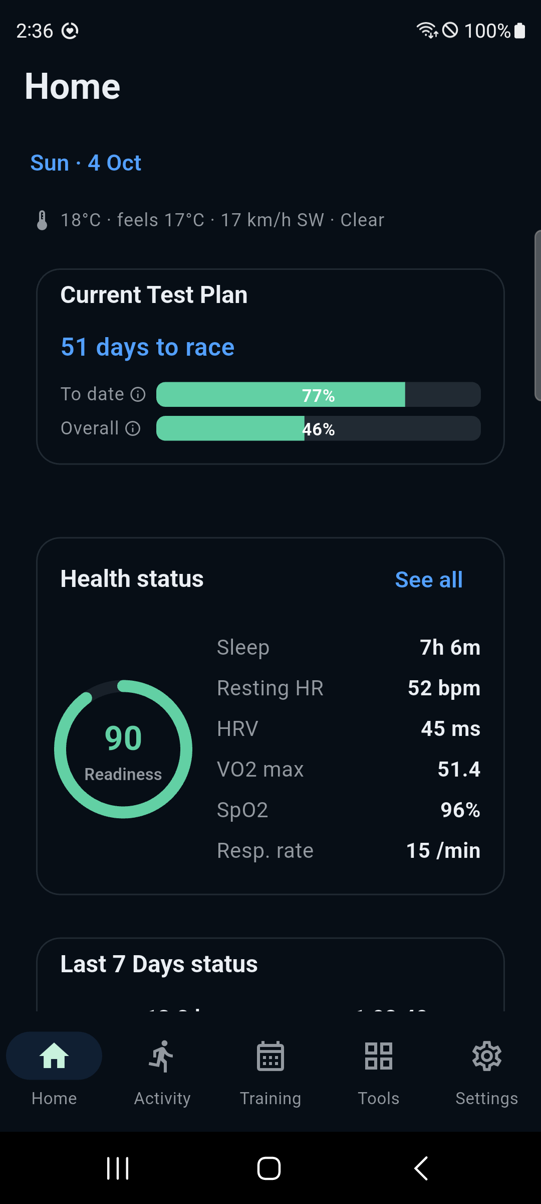 OwnRun Home dashboard