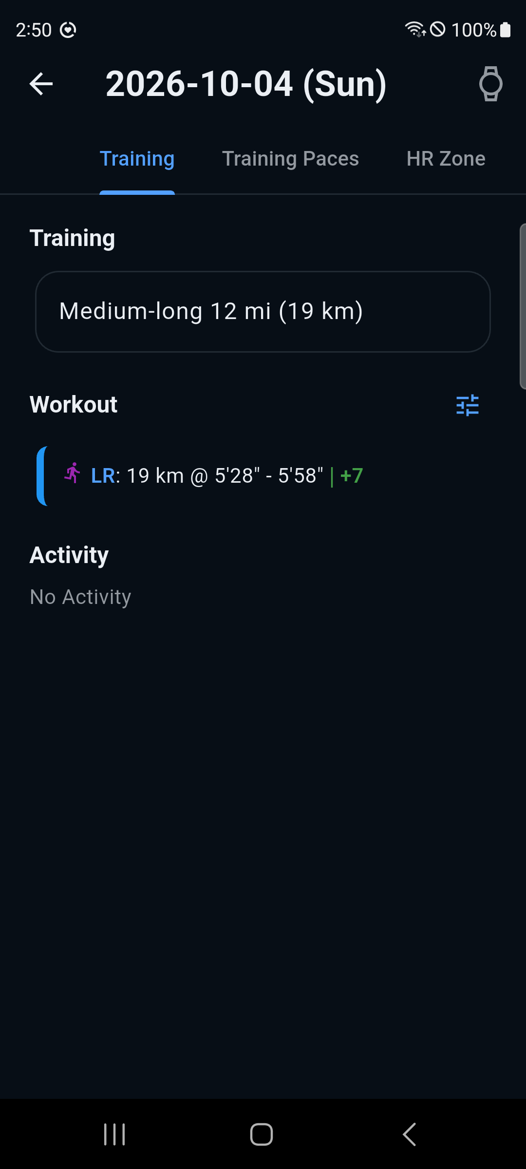 OwnRun single training day detail