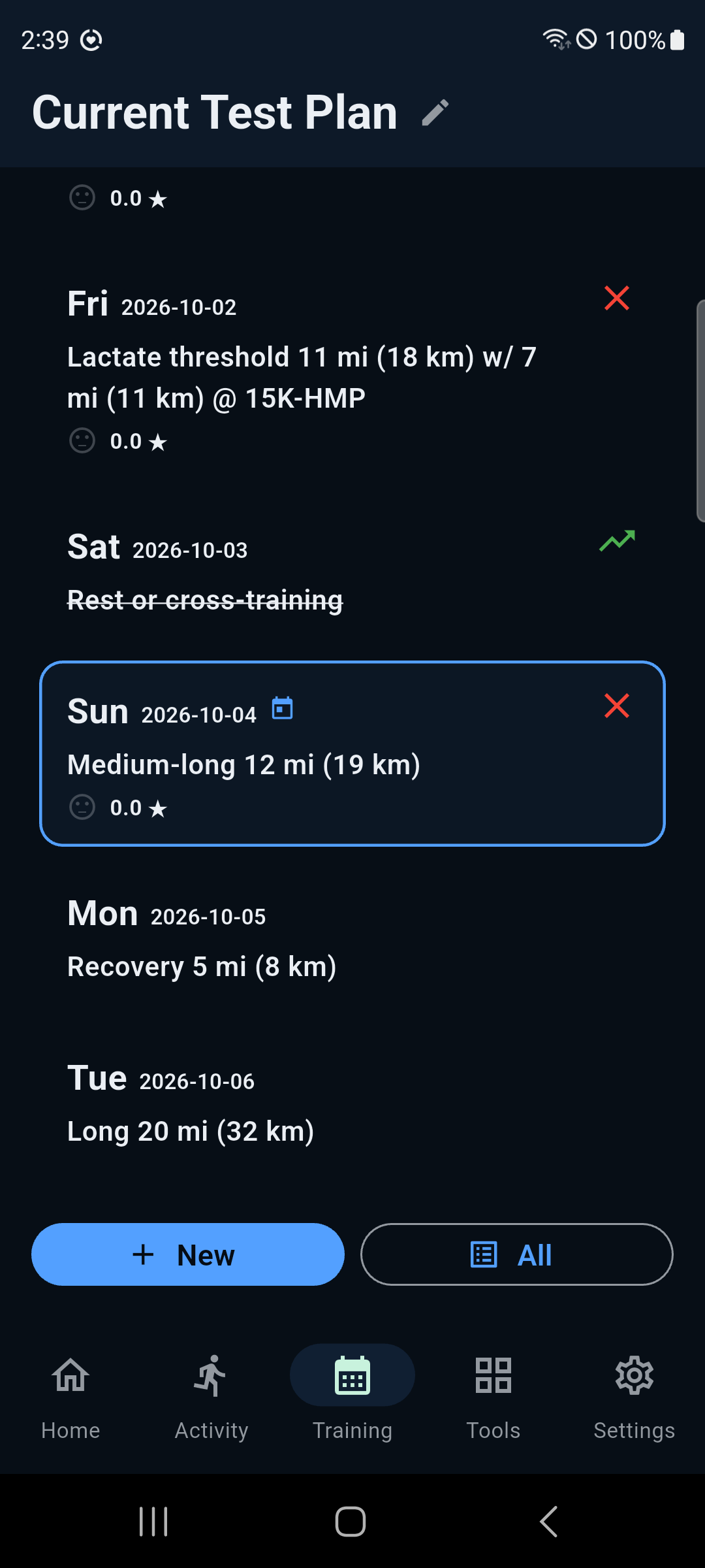 OwnRun Training plan for the current week